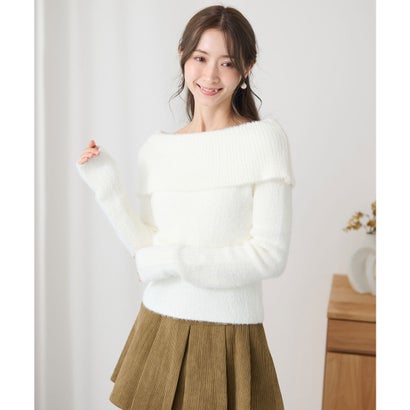 レースレディース Lace Ladies オフショルダー 折り返し リブ シャギー ニット トップス （アイボリー）｜詳細画像