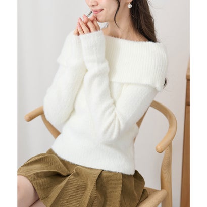 レースレディース Lace Ladies オフショルダー 折り返し リブ シャギー ニット トップス （アイボリー）｜詳細画像