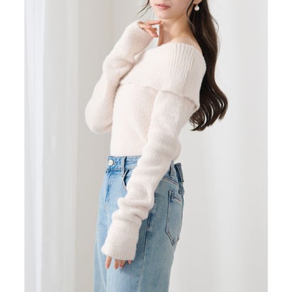 レースレディース Lace Ladies オフショルダー 折り返し リブ シャギー ニット トップス （ベージュ）｜詳細画像