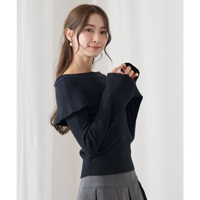 レースレディース Lace Ladies 折り返し ネック フレア スリーブ リブ ニット トップス （チャコールグレー）｜詳細画像