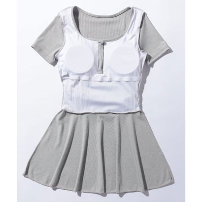 レースレディース Lace Ladies 【2点セット】ヘンリーネック 半袖 フレア ワンピース 水着 （グレー）｜詳細画像