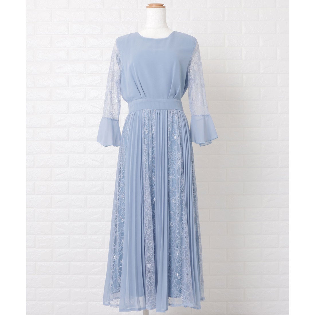 レースレディース Lace Ladies レースプリーツ切替ロングワンピース 
