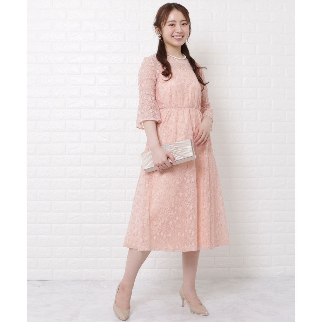 レースレディース Lace Ladies 花柄総レースフレアワンピースドレス