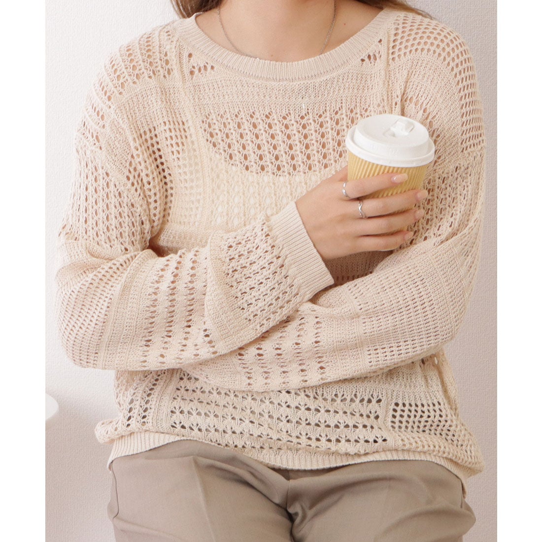 レースレディース Lace Ladies 透かし編みコンパクトニット長袖プル 