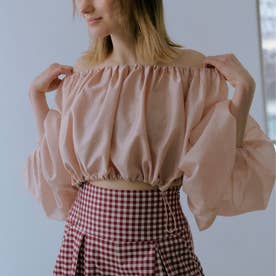 Draw Off Shoulder Blouse （peach pink）
