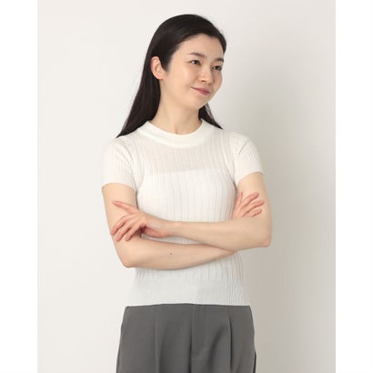 半袖 リブニット トップス セーター クルーネック レディース カットソー サマーニット サマーセーター ワイド （WT）｜詳細画像