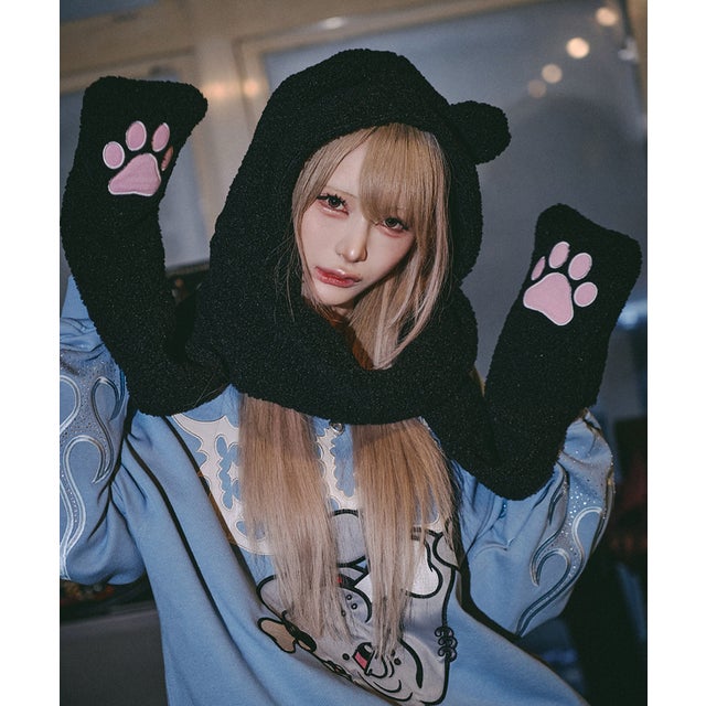 GALFY/ガルフィー/犬毛フードマフラー （ブラック）