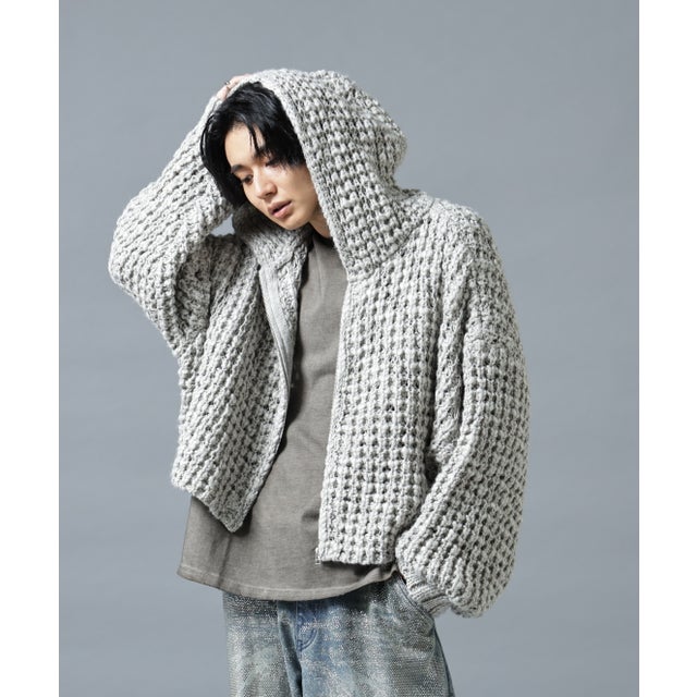 DankeSchon/ダンケシェーン/WAFFLE KNIT ZIP HOODIE （グレー）