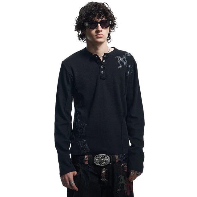 DND4DES/ディーエヌディーフォーデス/Henley Patch L/S Tee （ブラック）