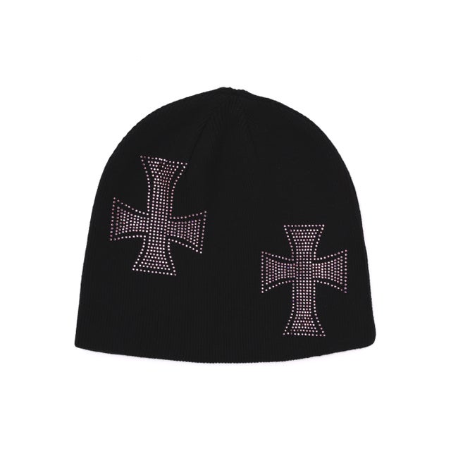 UNKNOWNLONDON/アンノウンロンドン/Cross Rhinestone Beanie （ブラック）