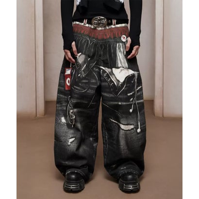 エルエイチピー L.H.P. DND4DES/ディーエヌディーフォーデス/Triple-Waistband 3D-Print Baggy Jeans （グレー）｜詳細画像