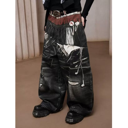 エルエイチピー L.H.P. DND4DES/ディーエヌディーフォーデス/Triple-Waistband 3D-Print Baggy Jeans （グレー）｜詳細画像