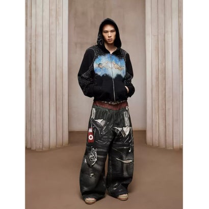 エルエイチピー L.H.P. DND4DES/ディーエヌディーフォーデス/Triple-Waistband 3D-Print Baggy Jeans （グレー）｜詳細画像