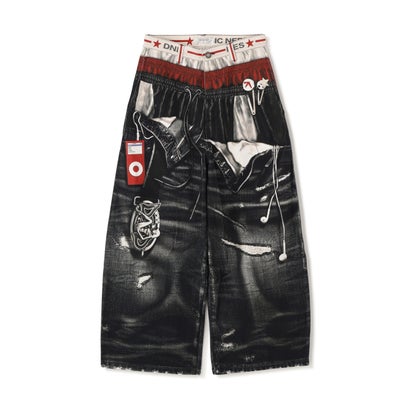 エルエイチピー L.H.P. DND4DES/ディーエヌディーフォーデス/Triple-Waistband 3D-Print Baggy Jeans （グレー）｜詳細画像