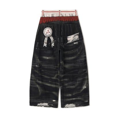 エルエイチピー L.H.P. DND4DES/ディーエヌディーフォーデス/Triple-Waistband 3D-Print Baggy Jeans （グレー）｜詳細画像