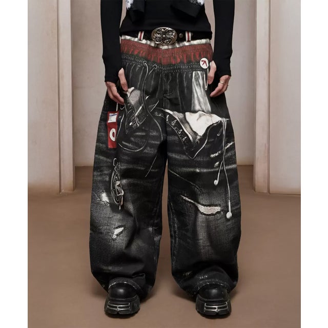 DND4DES/ディーエヌディーフォーデス/Triple-Waistband 3D-Print Baggy Jeans （グレー）