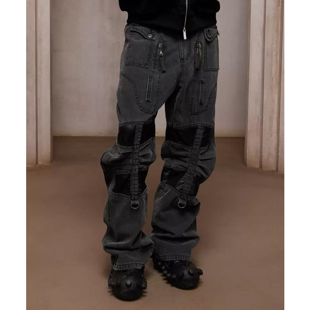 DND4DES/ディーエヌディーフォーデス/Washed Paneled Strap-Tacked Jeans （グレー）
