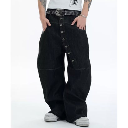 エルエイチピー L.H.P. DND4DES/ディーエヌディーフォーデス/Avant-Garde Curved Button Raw Denim Jeans （ネイビー）｜詳細画像