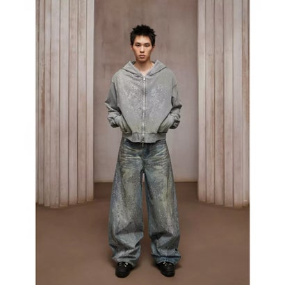 エルエイチピー L.H.P. DND4DES/ディーエヌディーフォーデス/Rhinestone Dirty Denim Pants （ブルー）｜詳細画像
