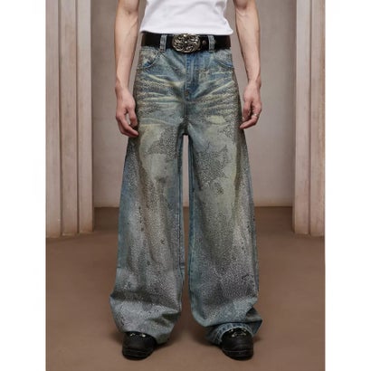 エルエイチピー L.H.P. DND4DES/ディーエヌディーフォーデス/Rhinestone Dirty Denim Pants （ブルー）｜詳細画像