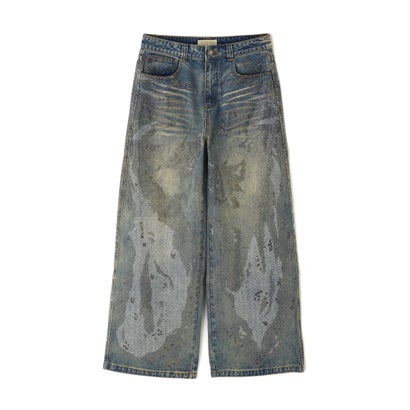 エルエイチピー L.H.P. DND4DES/ディーエヌディーフォーデス/Rhinestone Dirty Denim Pants （ブルー）｜詳細画像