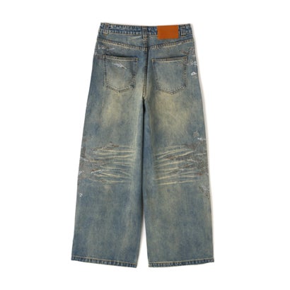 エルエイチピー L.H.P. DND4DES/ディーエヌディーフォーデス/Rhinestone Dirty Denim Pants （ブルー）｜詳細画像