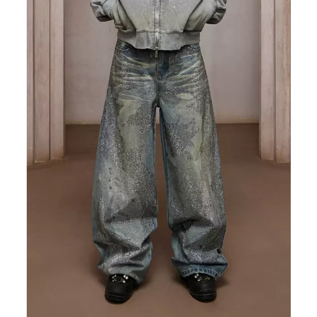 DND4DES/ディーエヌディーフォーデス/Rhinestone Dirty Denim Pants （ブルー）