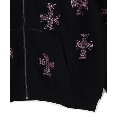 UNKNOWNLONDON/アンノウンロンドン/Allover Cross Rhinestone Zip Hoodie （ブラック）｜詳細画像