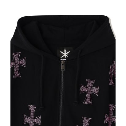 UNKNOWNLONDON/アンノウンロンドン/Allover Cross Rhinestone Zip Hoodie （ブラック）｜詳細画像