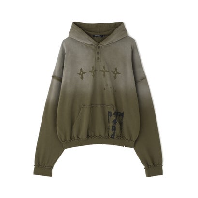 エルエイチピー L.H.P. NOT4NERD/ノットフォーナード/4444 Raw Edge Wash Pull Hoodie （カーキ）｜詳細画像
