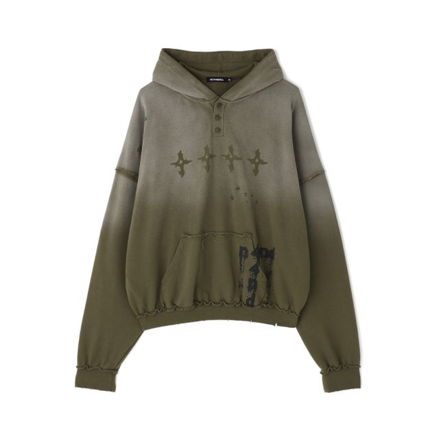 NOT4NERD/ノットフォーナード/4444 Raw Edge Wash Pull Hoodie （カーキ）