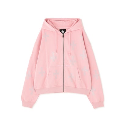 エルエイチピー L.H.P. UNKNOWNLONDON/アンノウンロンドン/Pink Allover Cross Rhinestone Zip Hoodie （ピンク）｜詳細画像