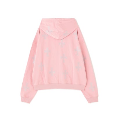 エルエイチピー L.H.P. UNKNOWNLONDON/アンノウンロンドン/Pink Allover Cross Rhinestone Zip Hoodie （ピンク）｜詳細画像
