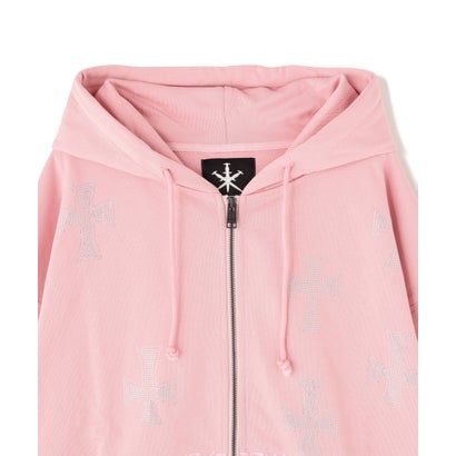 エルエイチピー L.H.P. UNKNOWNLONDON/アンノウンロンドン/Pink Allover Cross Rhinestone Zip Hoodie （ピンク）｜詳細画像