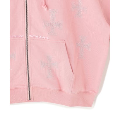 エルエイチピー L.H.P. UNKNOWNLONDON/アンノウンロンドン/Pink Allover Cross Rhinestone Zip Hoodie （ピンク）｜詳細画像