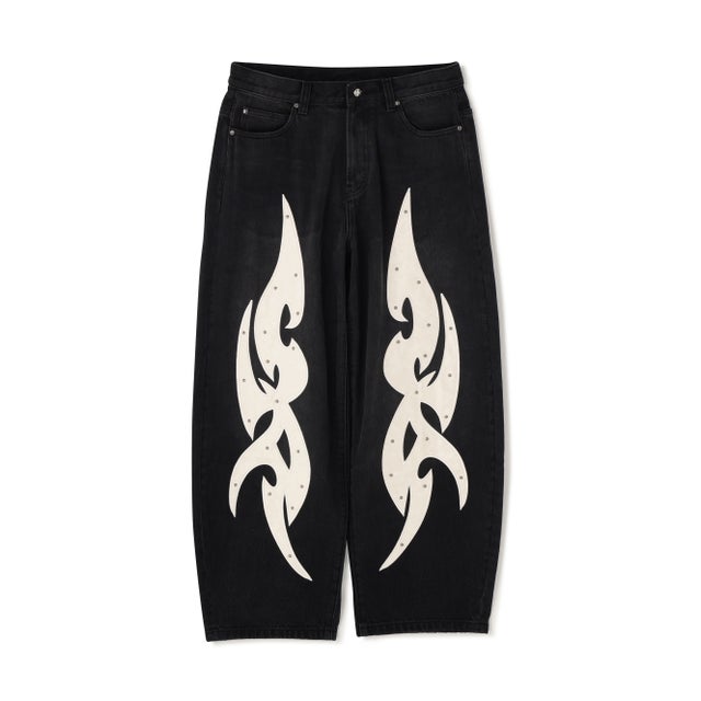 SUPPLIER/サプライヤー/Studs Tribal Leather Patch Curve Denim （ブラック）