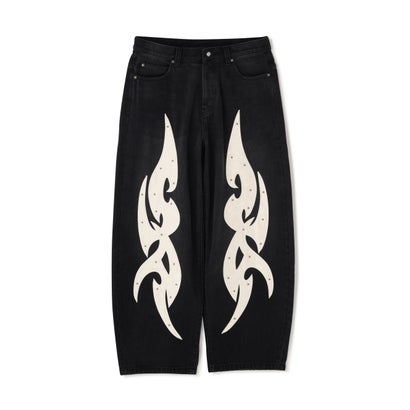エルエイチピー L.H.P. SUPPLIER/サプライヤー/Studs Tribal Leather Patch Curve Denim （ブルー）｜詳細画像