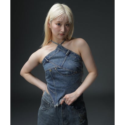 エルエイチピー L.H.P. MAVYTH／※HALTER NECK DENIM TOPS （ブラック）｜詳細画像