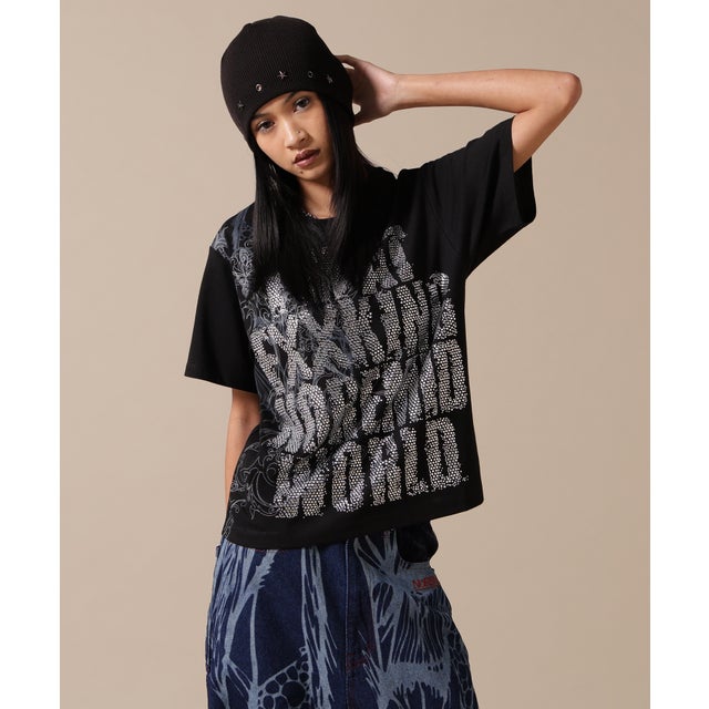NoRemid／別注Logo Rhinestone SS T （ブラック1）