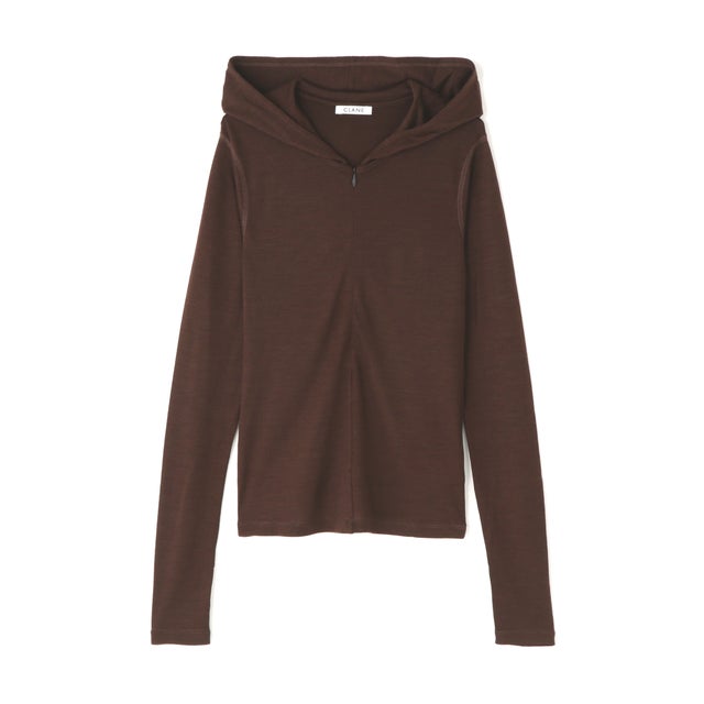 CLANE／HALF ZIP WOOL HOODED （ブラウン）