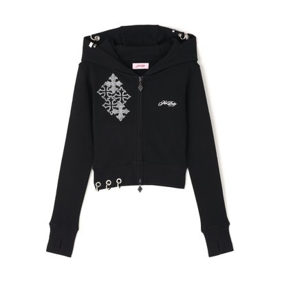 エルエイチピー L.H.P. SupBaby by SUPPLIER/Multi Cross Rhinestone Pierce  Hoodie （ブラック）｜詳細画像