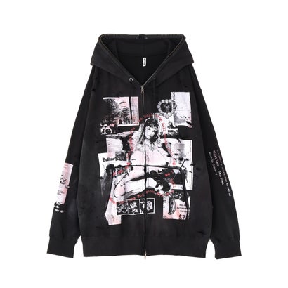 エルエイチピー L.H.P. emary/エメリー/Damaged Scarred Cd Zip Hoodie （ブラック）｜詳細画像