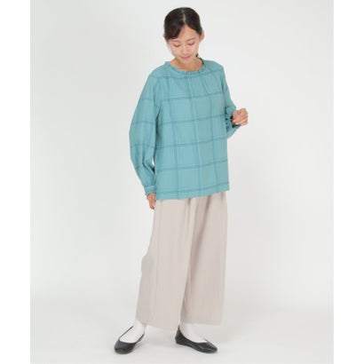 シェニールチェック襟フリルブラウス （アオケイ）｜詳細画像
