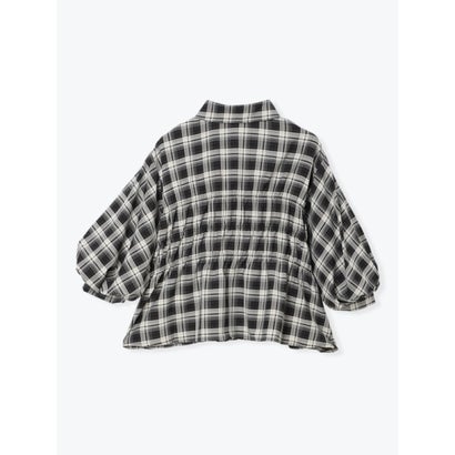 チェック柄シャーリングパフスリーブブラウス （濃茶）｜詳細画像