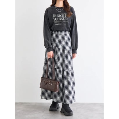 ケミカルプリントメッセージロングTシャツ （茶）｜詳細画像