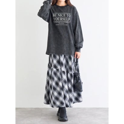 ケミカルプリントメッセージロングTシャツ （茶）｜詳細画像