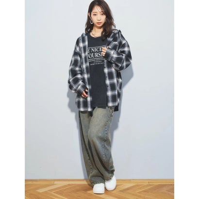 ケミカルプリントメッセージロングTシャツ （茶）｜詳細画像