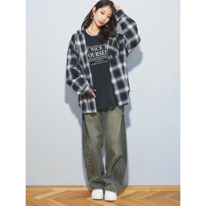 ケミカルプリントメッセージロングTシャツ （茶）｜詳細画像