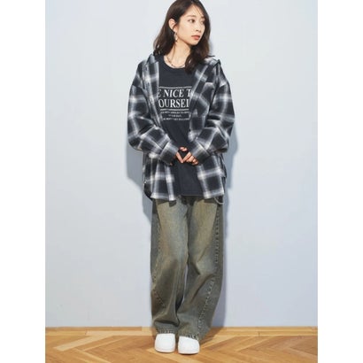 ケミカルプリントメッセージロングTシャツ （茶）｜詳細画像