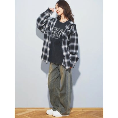 ケミカルプリントメッセージロングTシャツ （茶）｜詳細画像